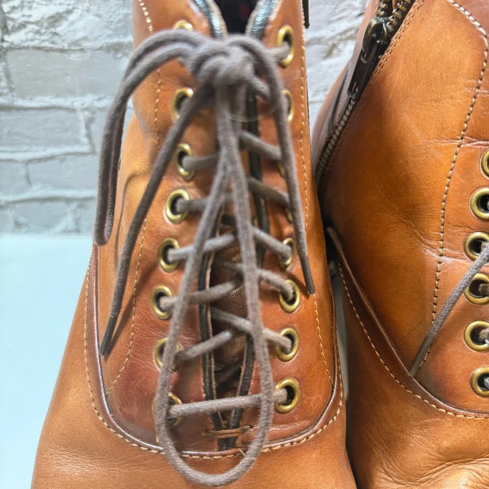 Madden Mens 9 Brown Leather Cap Toe Lace Up Ankle Boots Side Zip Dress Combat